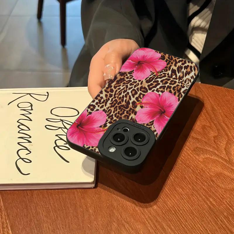 Leopard Print Flowers Phone Case For iPhone 16 15 Pro Max 14 Pro 13 12 11 16E 7 8 Pus XR XS X SE2 Shockproof Silicone Soft Cover