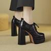 Lackleder Blockabsatz Einzelne Schuhe Frühling Herbst 2026 Neue High Heels Schnürung Plateau-Schuhe für Damen