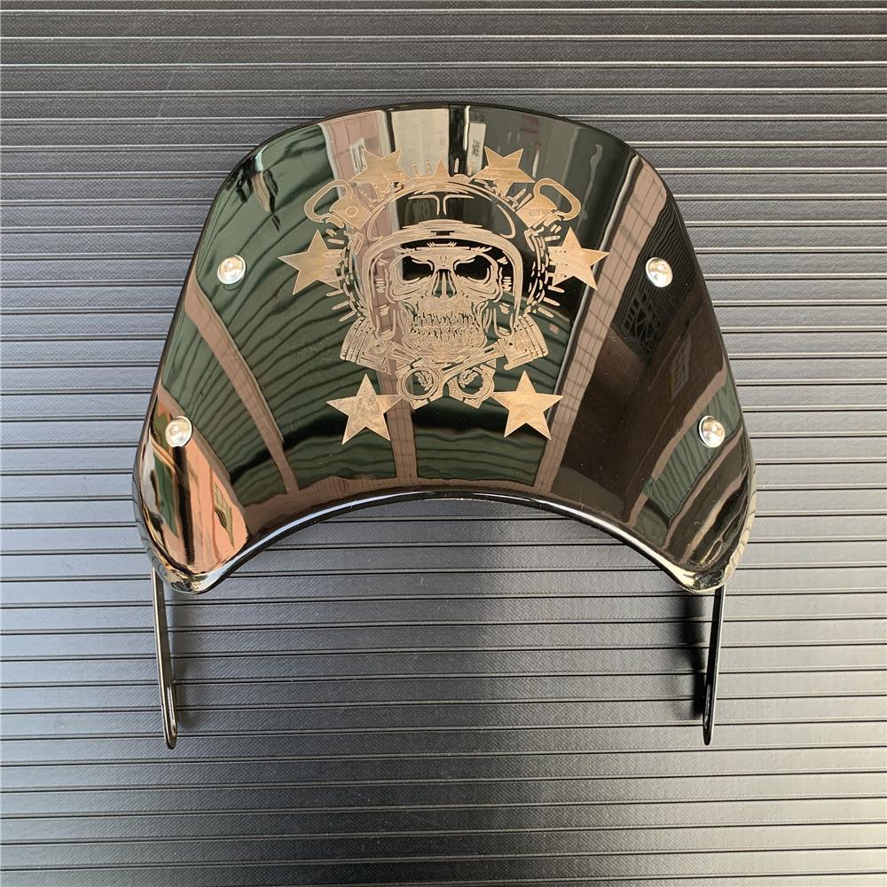 Black Skull Motorcycle 5"-7" Headlight Windshield Wind Deflector Windscreen Universal for Harley Honda Yamaha Instrument Visor