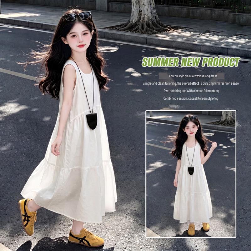 2026 Girls' Stylish White Summer Tank Dress