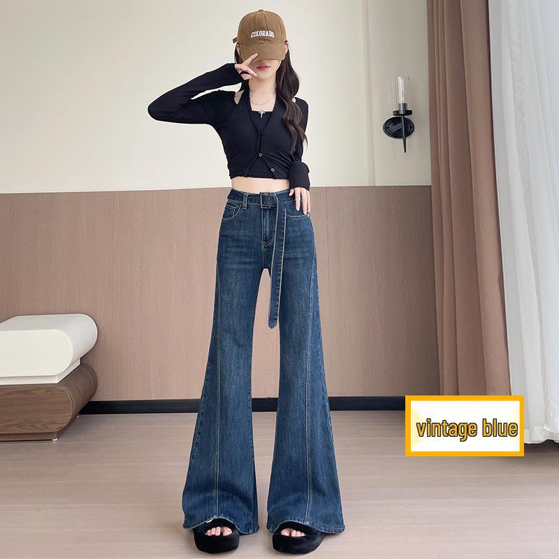 Women s Denim Curved Blade Blue Patchwork Cargo Jeans - Slim Straight Wide Leg Medium