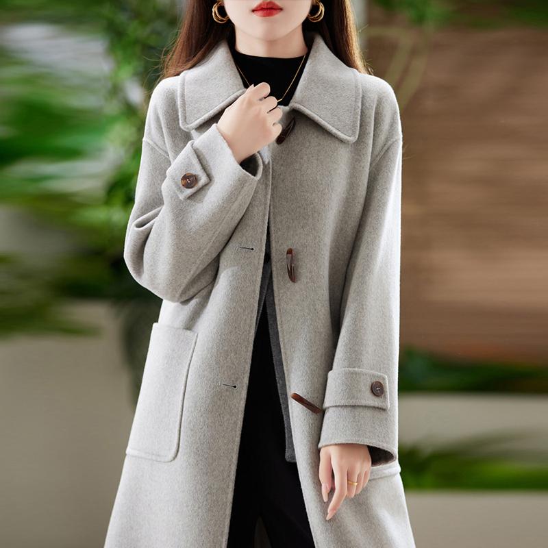 100% Wool Women Coat TIDENOVEL Autumn Wool Long Coat Handmade Pea Coat Winter Warm Wool Long Jacket Overcoat