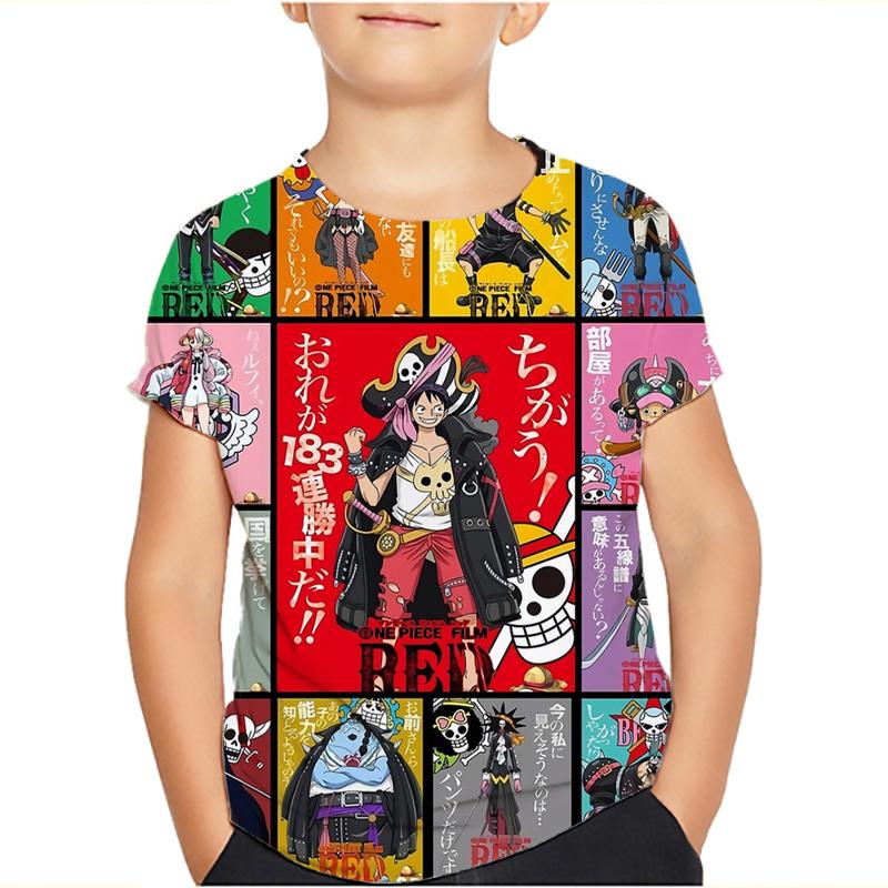 One Piece Luffy T Shirt Four Emperors Short Sleeve Zoro Sanji Chopper Ace Law Tee Children's Clothing Fashion Costumes for Kids Top