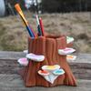 Tree Stump Palette Paint Brush Holder 3D Printed Stump Painting Brush Organizer with 12 Paint Wells Home Office Desktop Decoration