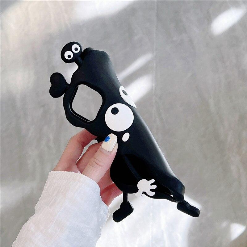 Cute Cartoon Black 3D Case For Iphoen 14 Plus 13 12 11 Pro XS Max XR X SE 20 6S 6 7 8 Plus Luxury Soft Silicone Phone Cover Kids