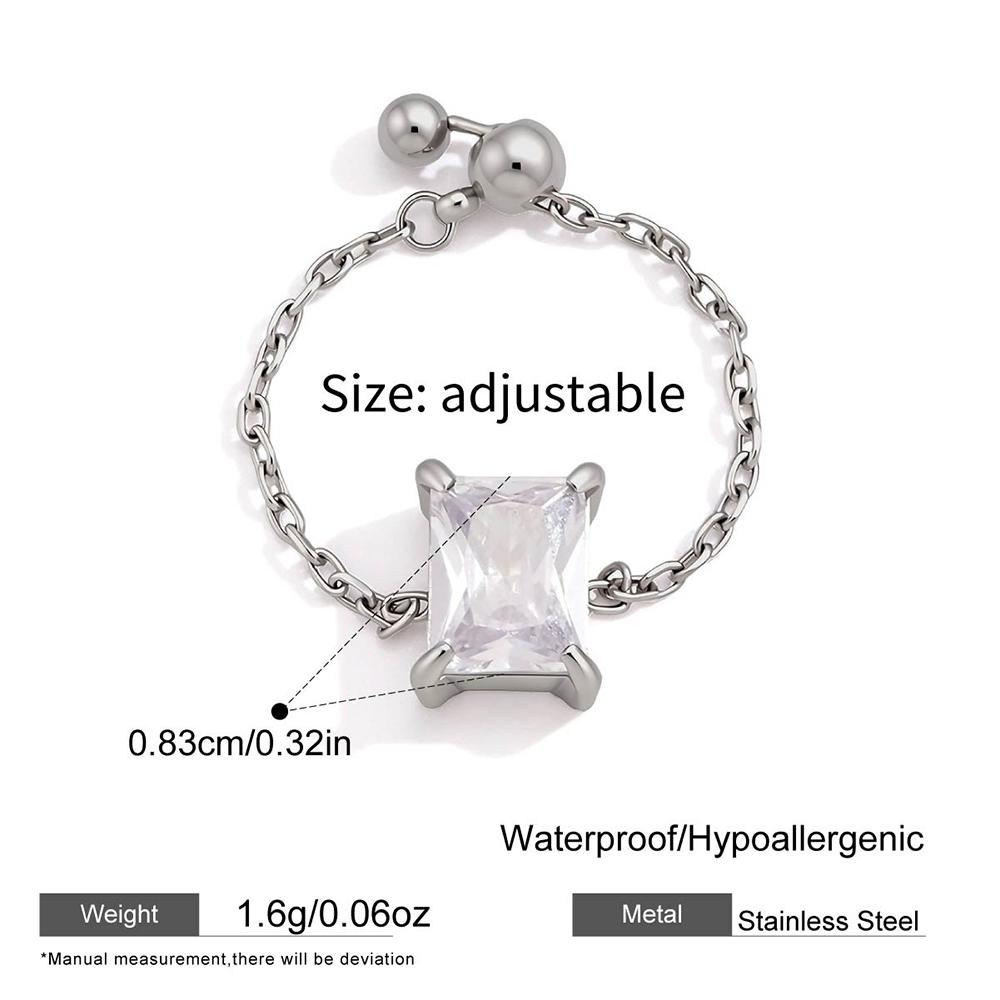 Stainless Steel Adjustable Rings for Women Waterproof Gold Plated Shiny Geometric CZ Zircon Pendant Fashion Finger Jewelry