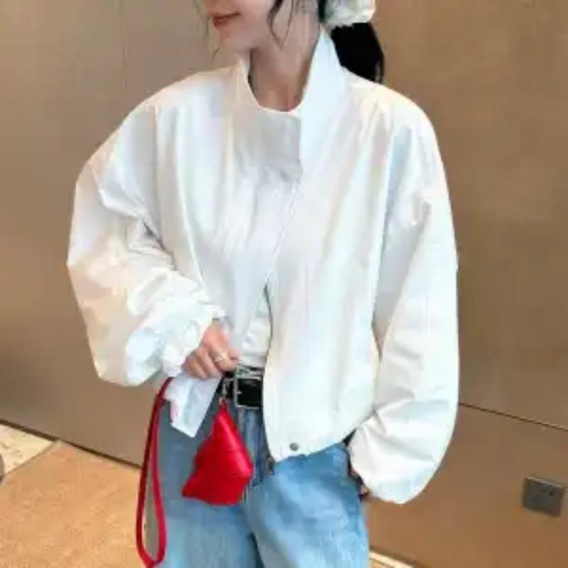 Autumn and Winter New Style Stand Collar Zipper Pocket Fashionable Solid Color Drawstring Loose Jacket