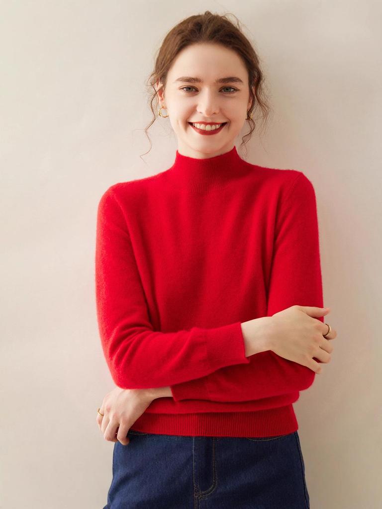 Women's Cashmere Half-High Neck Loose Knit Shirt - Soft Warm Style for Autumn/Winter