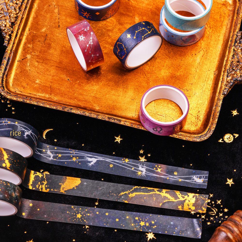 Starry Sky Washi Tape Set: 12 Rolls Hot Stamping for Universe-Themed DIY & Journaling