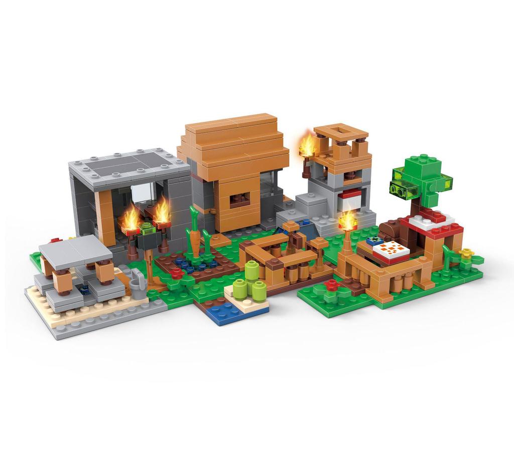 Minecraft Minifigure Set: Block Mechanism, Cave Light, Treehouse, Warhorse, Ocelot, Village Windmill Town