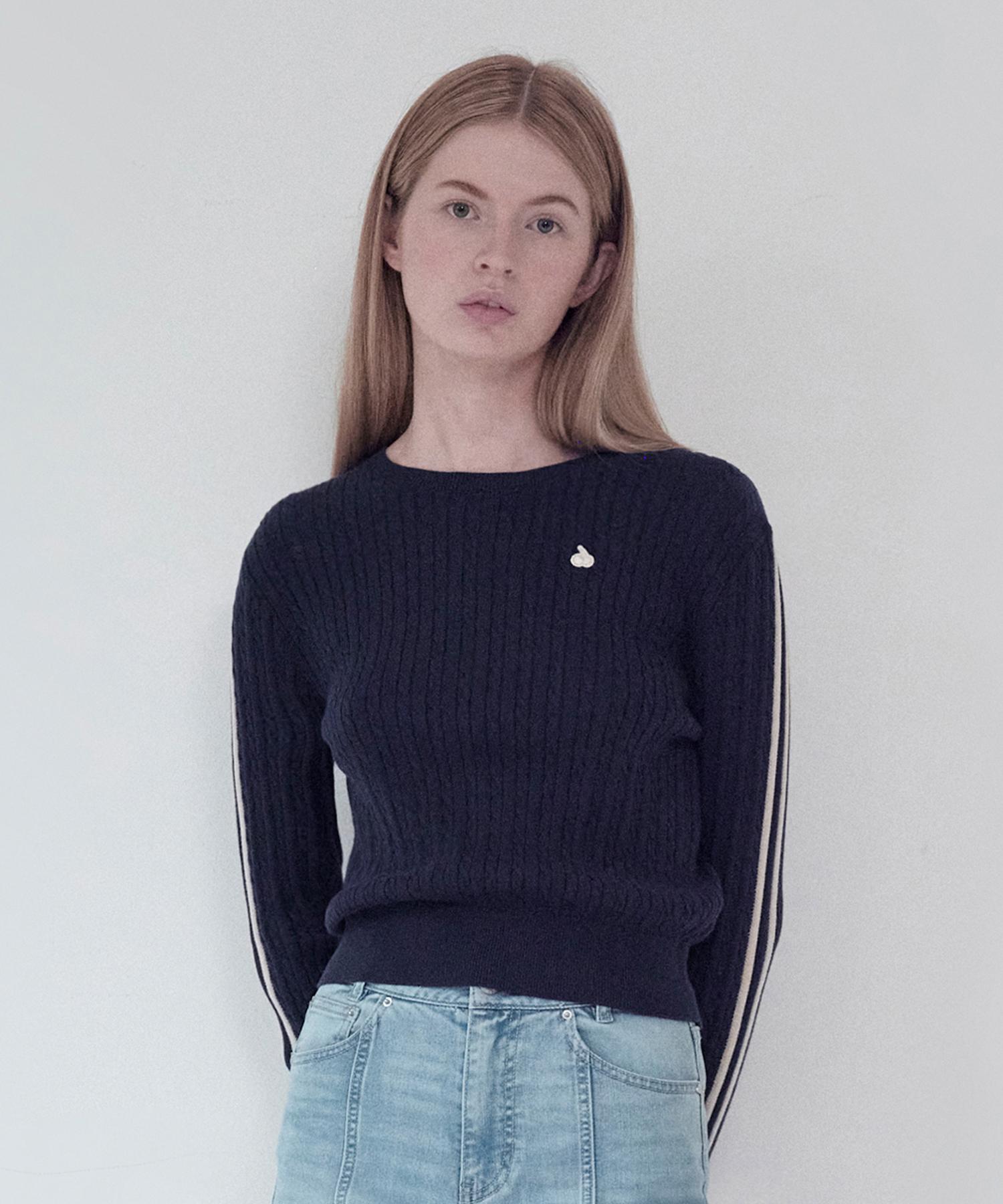 Kirsh Plain Line Point Cable Knit [Navy] 1