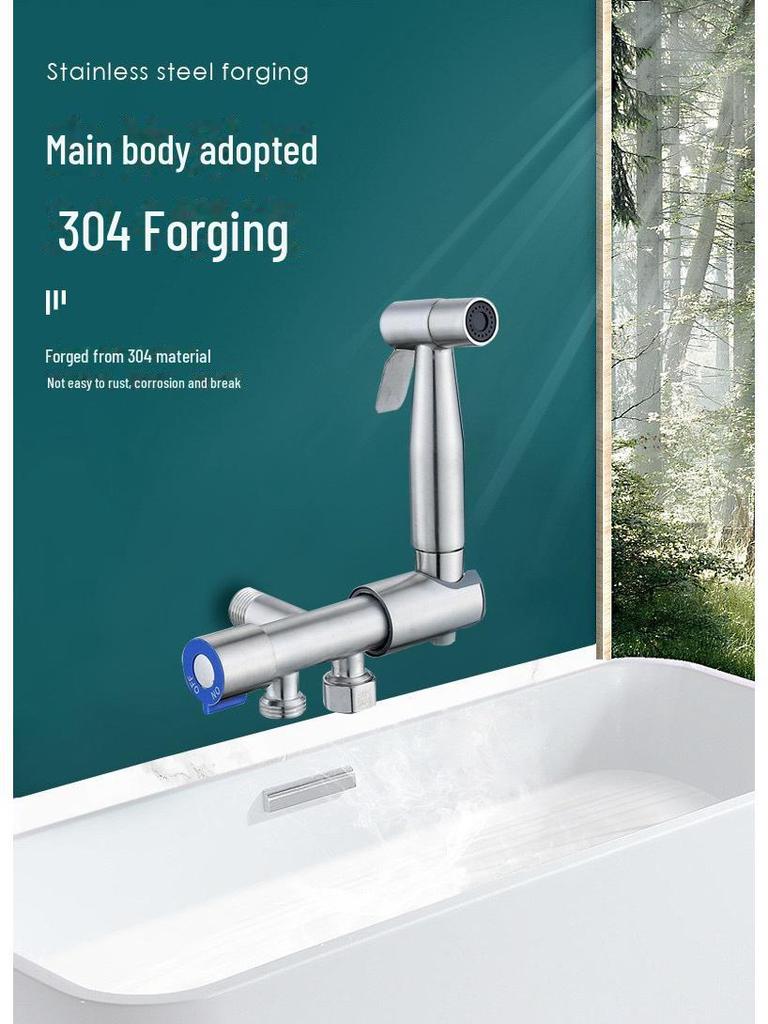 Badezimmer-Bidet-Set aus Edelstahl 304: Eckventil mit zwei Auslässen und Spülspritzpistole