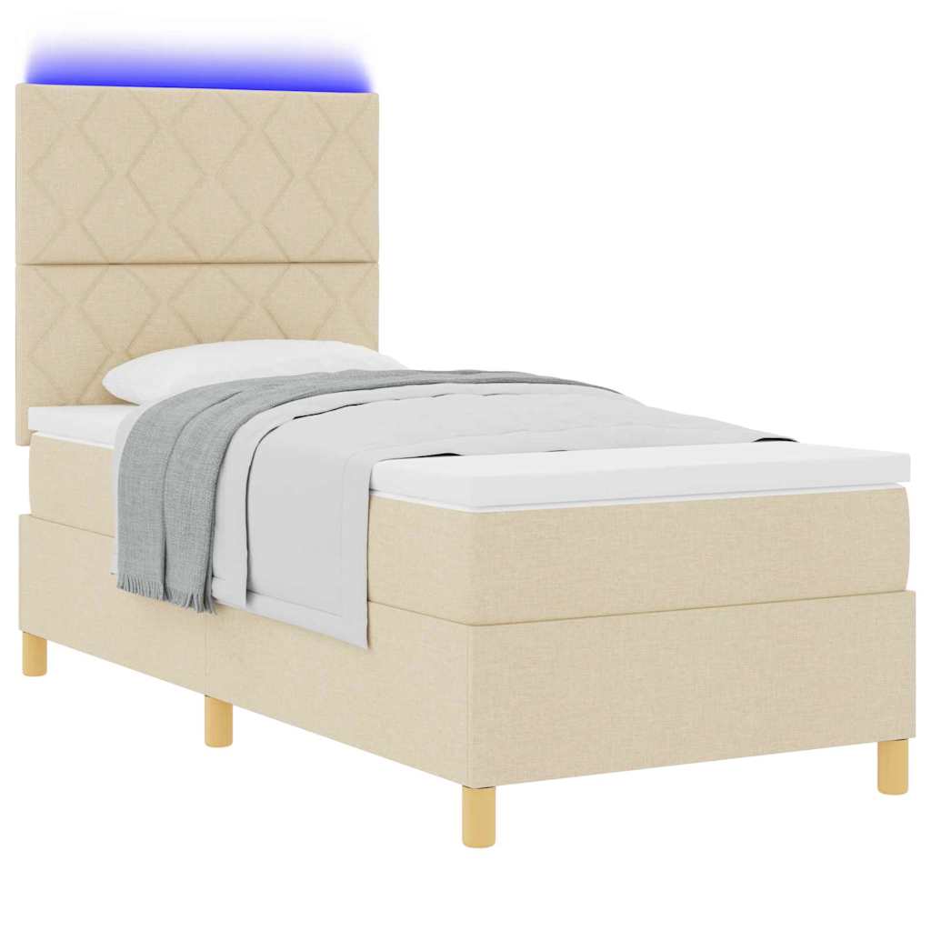 LED Boxspring Bed with Headboard Cream 90 X 190 Cm Fabric