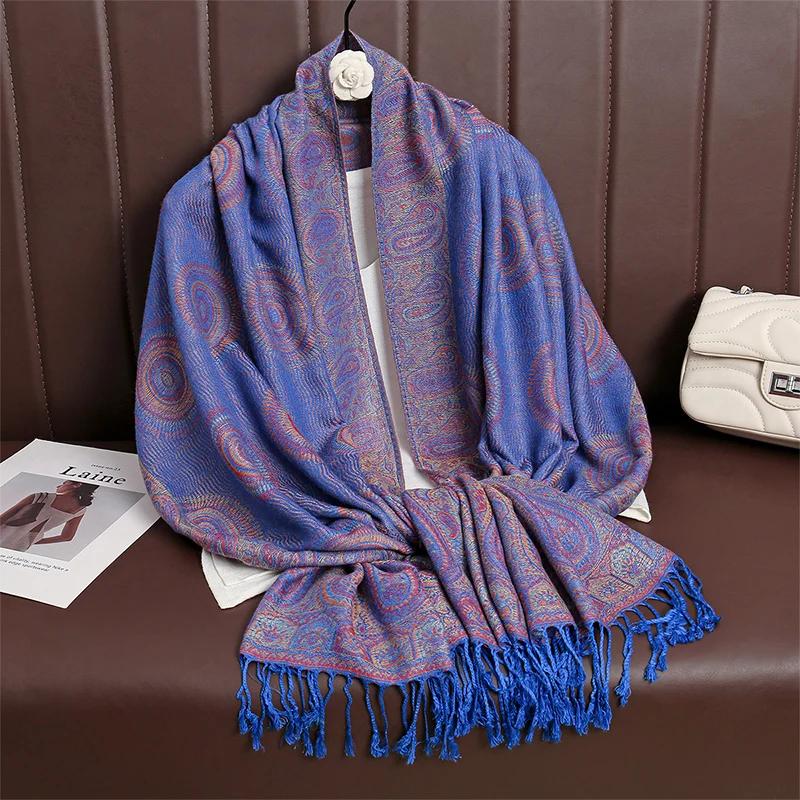 Women Paisley Scarf Cashmere Feeling Pashmina Shawls Tassel Hijab Head Wraps Femme Winter Scarves Foulard Bufanda 2024