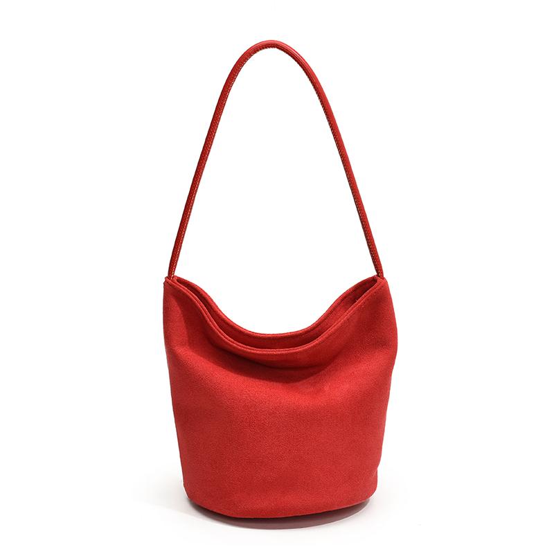 

Жіноча сумка-відро зі штучної замші Модна сумка через плече Однотонна Дизайнерська сумка на плече Сумка з верхньою ручкою Сумка для подорожей на відкритому повітрі червоний