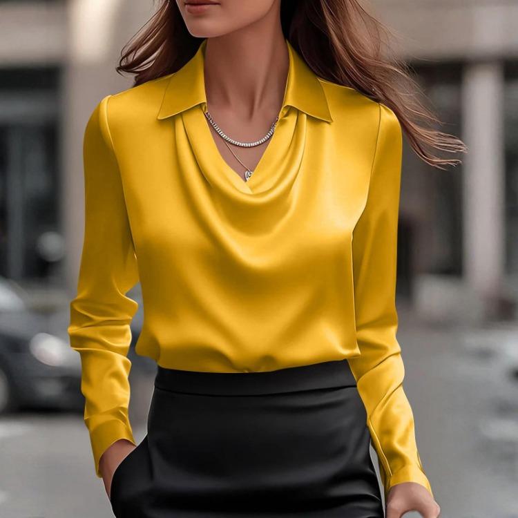 Elegant Women Fashionable Solid Color Casual Long Sleeve V Neck Pullover Top Shirt