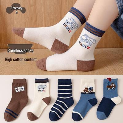2025 Herbst/Winter Kinder Gekämmte Baumwolle Dick Anti-Pilling Socken - Baustellenfahrzeug Design