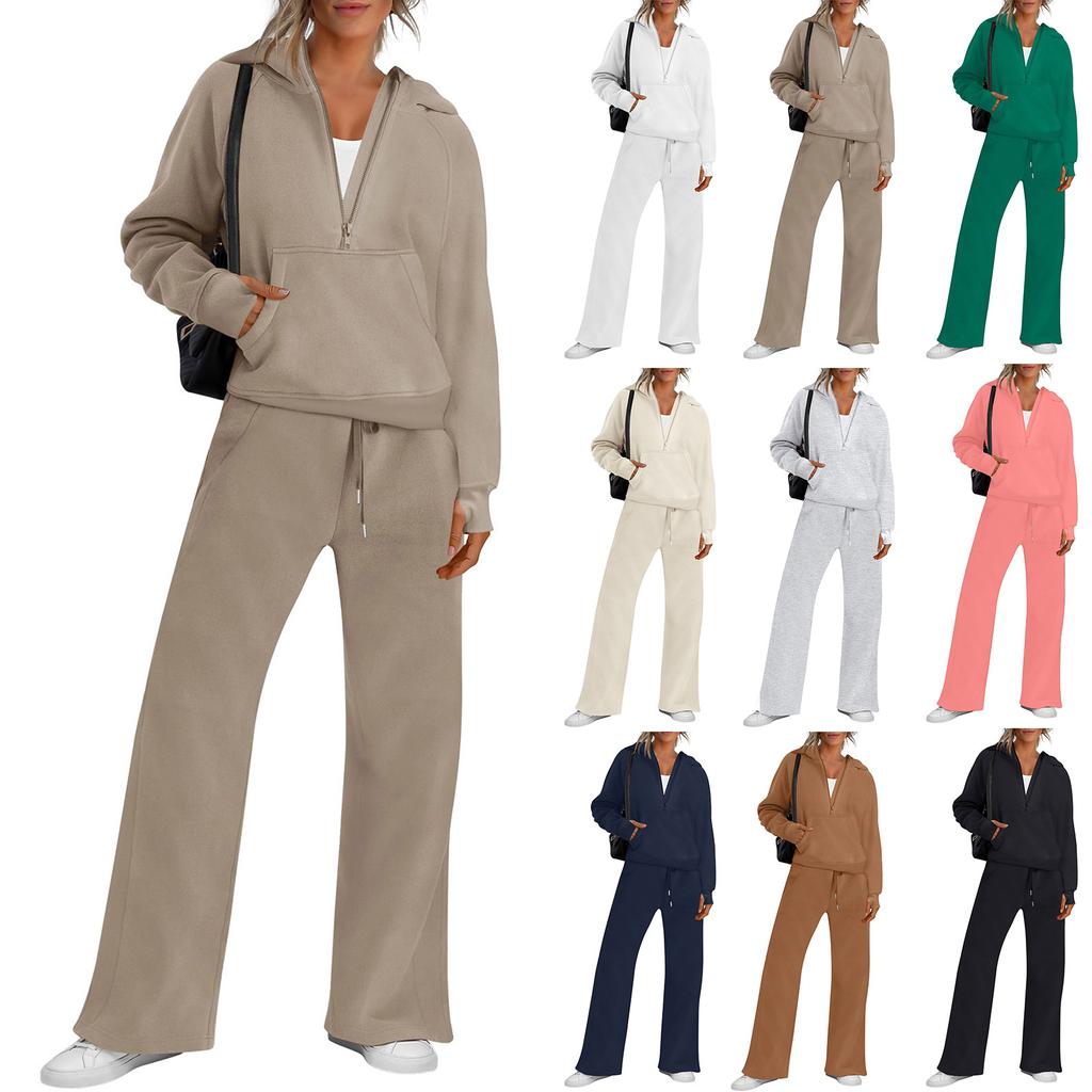 Women's Fashion Solid Color Long Sleeve Hooded Sweatshirt Top And Pants Casual Leisure Two Piece Set