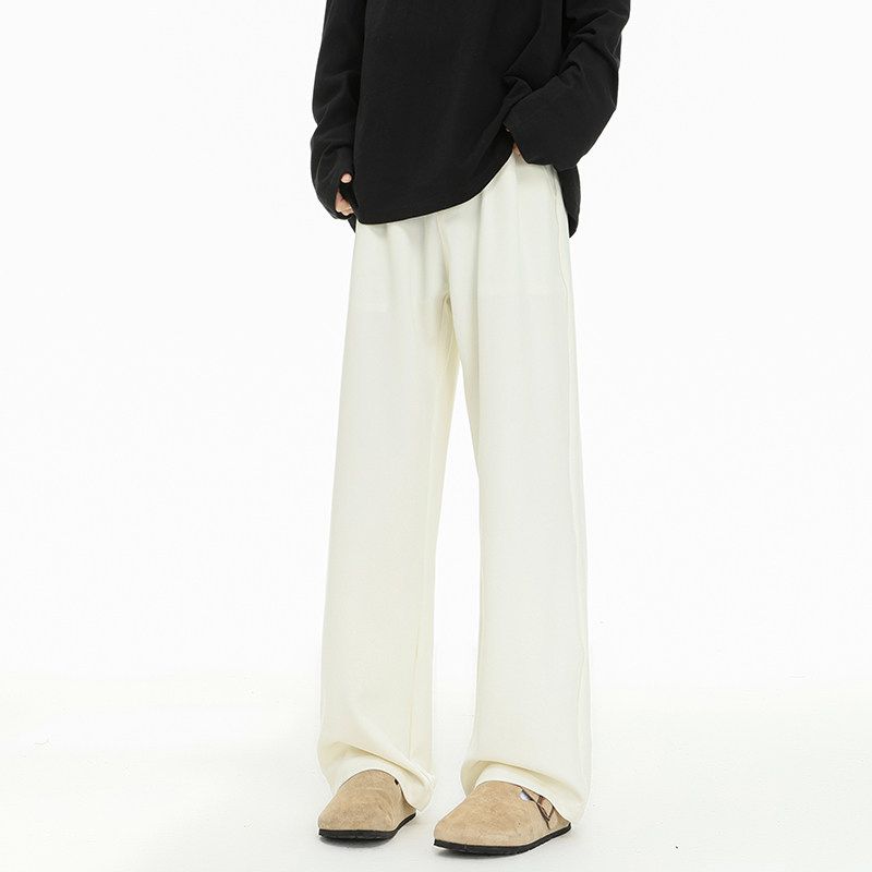 Dongjie No Logo Flus Spring Straight-Leg Drape Casual Dress Pants for Men, Wide-Leg Versatile Loose Floor-Length Trousers