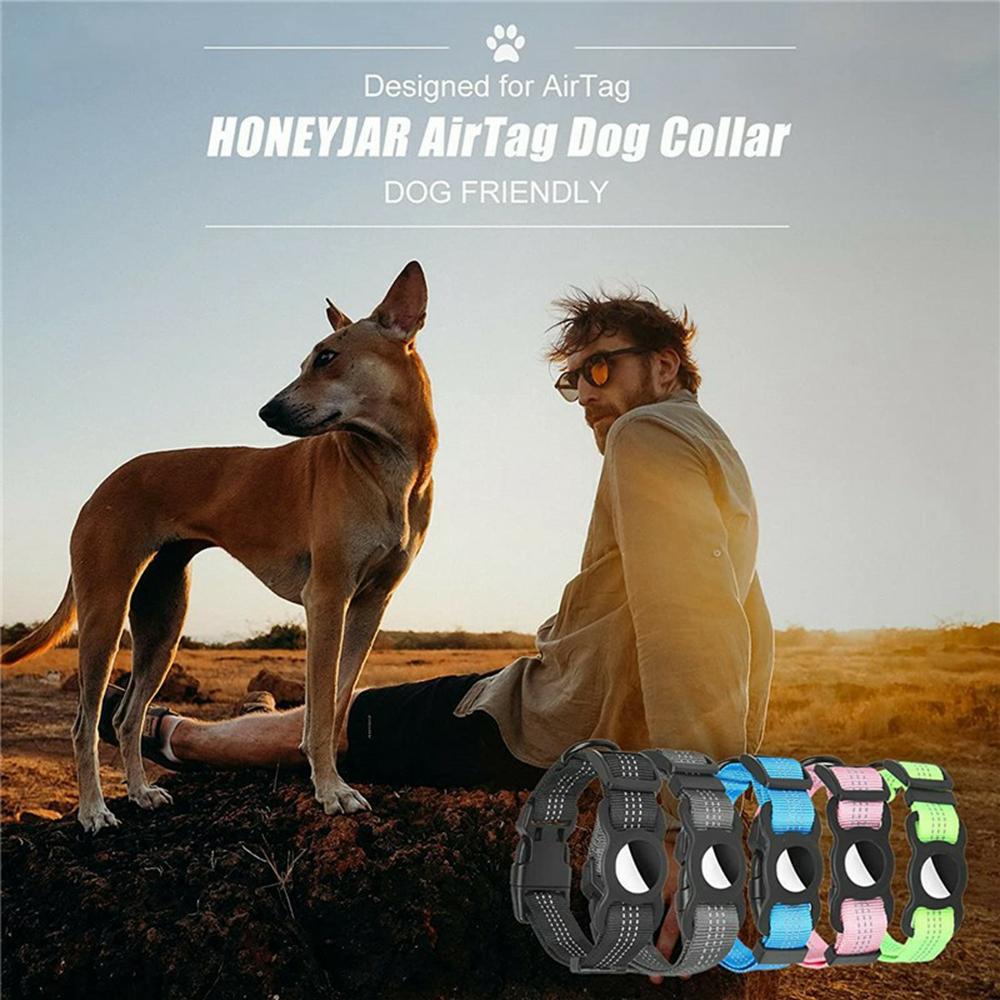 Reflective Nylon Pet Dog Collar for AirTag Bluetooth-compatible Tracker Silicone Case,Size: M