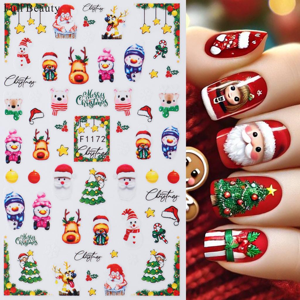 1 st 3D Julnagelkonstklistermärke Julgran Tomte Älg Klockor Snögubbe