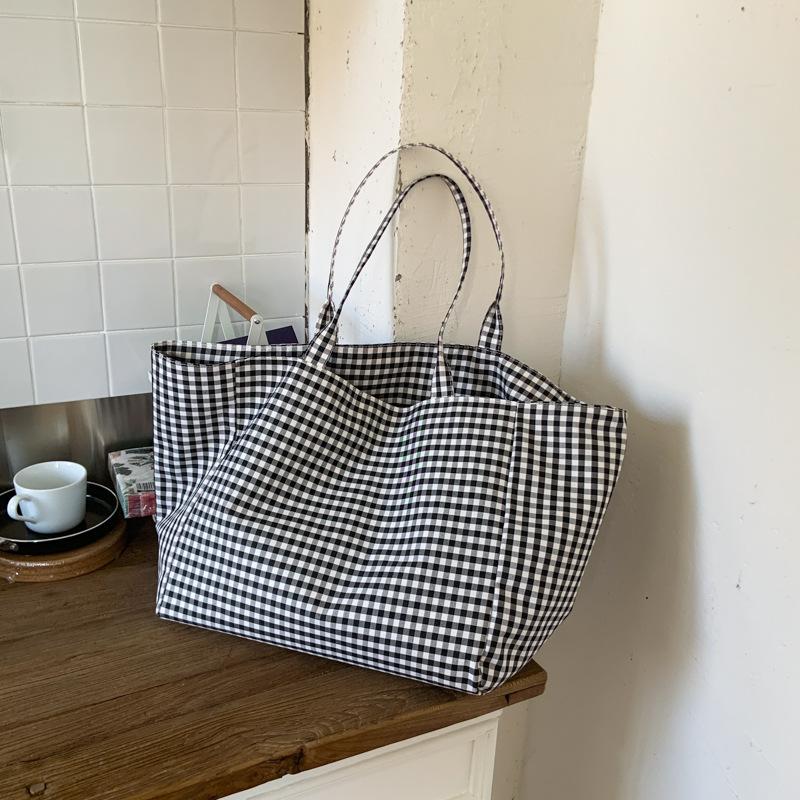 

Вместительная парусиновая сумка в клетку Slack женская 2025 новая сумка через плечо для поездок на работу сумка-тоут для занятий для студенток серый