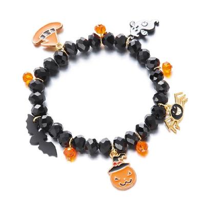 Halloween Party Wrist Jewelry Alloy Pendant Bracelet Beads Bangle With Pumpkin Bat Charm For Costume Accessories