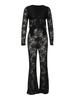 AL311 Women's Sexy Lace Flocking See-through Two-piece Set for Nightclub & Party