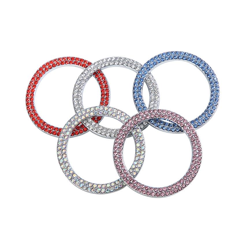 

5pcs Diamond Bow Bell Car Start Button Decoration Rhinestone Circle One Click Start Button Engine Start Stop Switch Button Cover