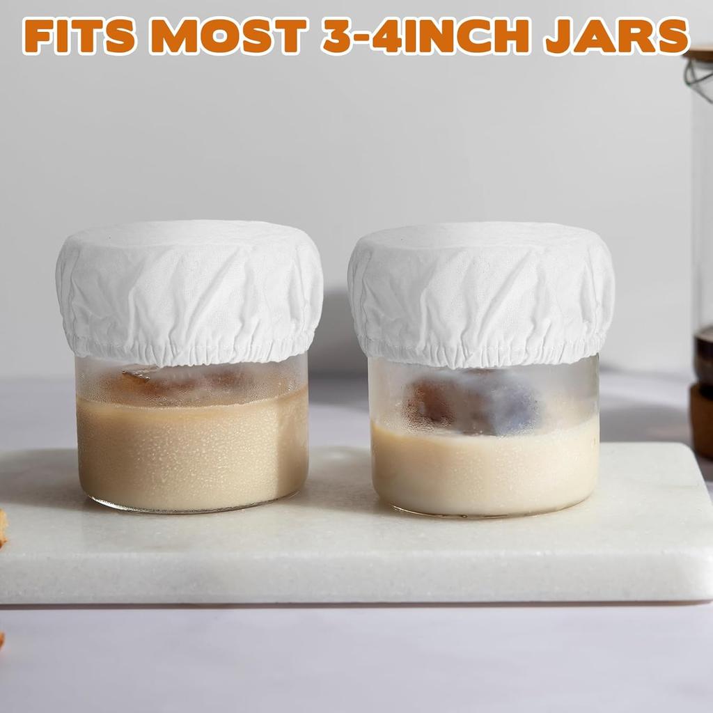 4 Pack Sourdough Jar Cover, Reble Sourdough Starter Jar Cover Cloth Fits Jars 3-4 Inch Cotton Bread Fermentation Container Tops Elastic Breathable
