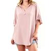 Women's Loose Fit V Neck Blouse Top Half Sleeve Casual Tunic Shirt Lightweight Relaxed Fit
