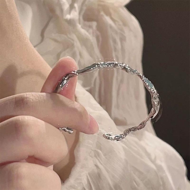 Korean Style  Geometric Blue Wave Bangle Vintage Light Luxury Opening Adjustable Bracelet For Women Jewelry Gifts