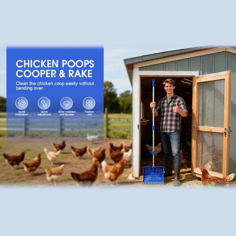 Adjustable Chicken Manures Scoops Rakes Poultry Poop Scooper for Durability in Poultry Farm Cleaning Task Multiuse Cleaner