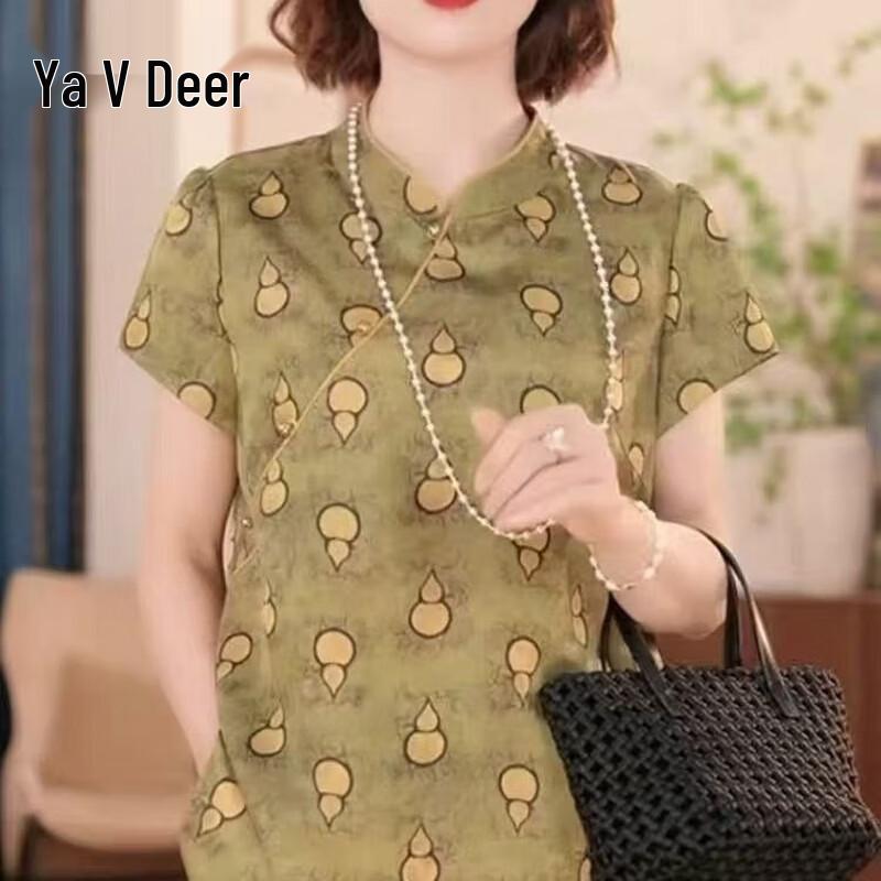 Yalu Mid-Aged Women s Floral Print Short Sleeve Blouse 3XL