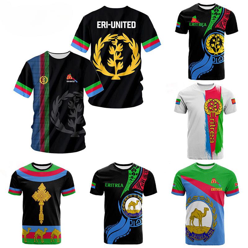 Sommer-T-Shirts mit Rundhalsausschnitt und 3D-Aufdruck der eritreischen Flagge, modisch, lässig, kurzärmelig, für Kinder und Jungen