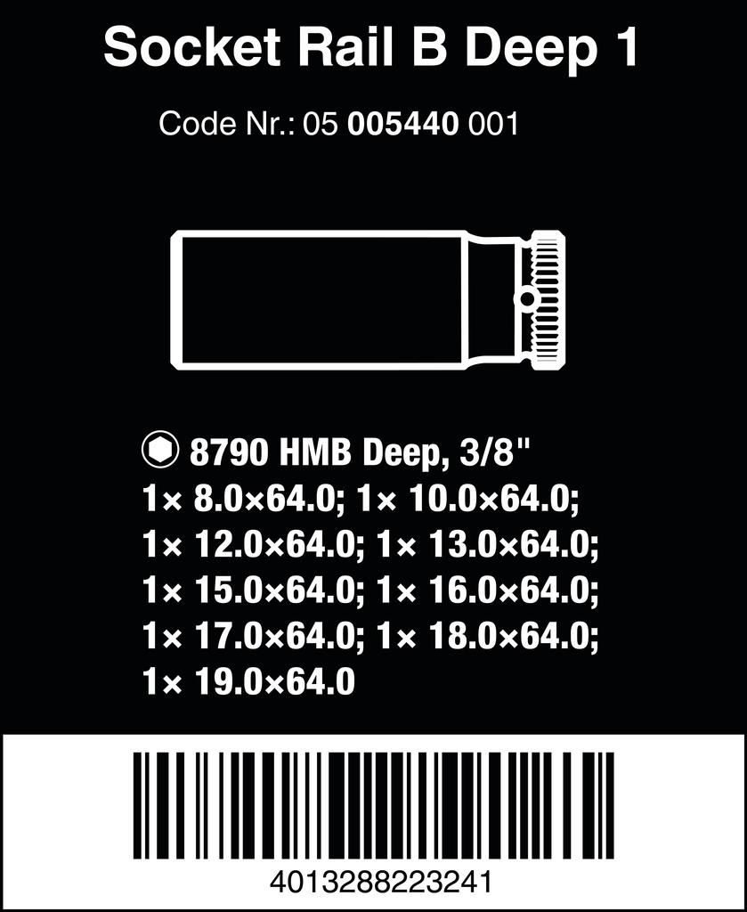 WERA Deep Socket Wrench Set with Drive and Storage Rails 9-Piece 3/8" (Product Code 005440)
