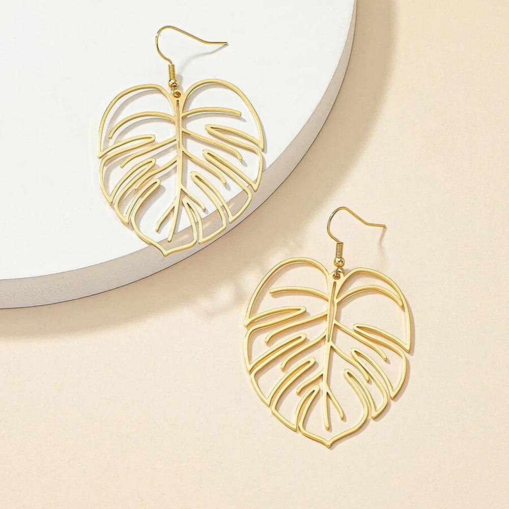 DOTIFI Stainless Steel Bohemian Hollow Exaggerated Leaf Dangle Drop Earring For Women Lady Geometric Female Jewelry