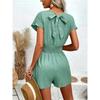 V-neck Casual Waist Cinched Jumpsuit V-neck Casual Loose Waist-Tight One-Piece Shorts