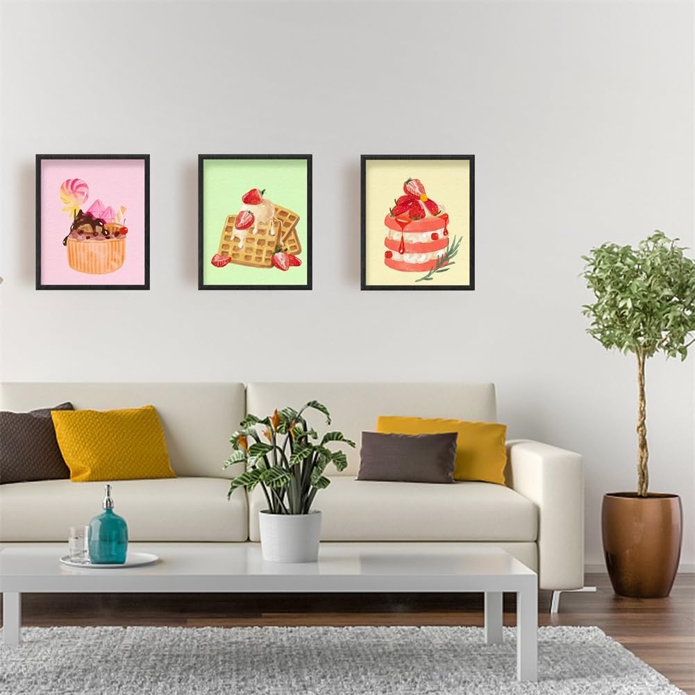 SUPERDANT Wall Art Set of 6 Unframed Canvas Prints, Dessert Poster, Ice Cream, Cake, Pink Modern Art, Girls Bedroom Decor, 20x25cm
