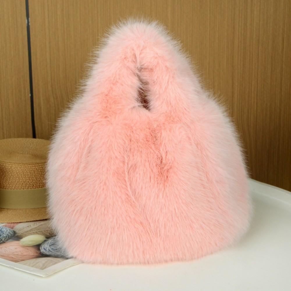 Fashion Lightweight Women'S Handbag Fox Fur Simulation Large Capacity Bucket Bag Soft Solid Color Tote Bag Women