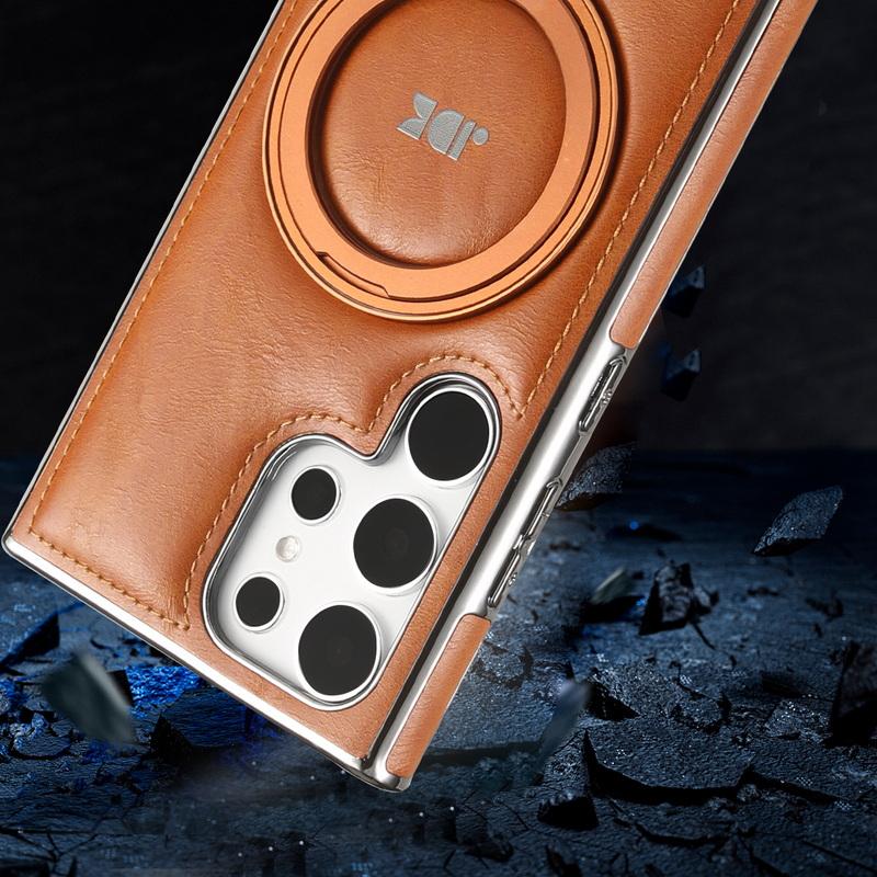 Obchodní kožené pouzdro s magnetickým otočným držákem pro Samsung Galaxy S24 Plus S23 S22 Ultra pro MagSafe Luxusní ochrana objektivu Nárazuvzdorný kryt telefonu