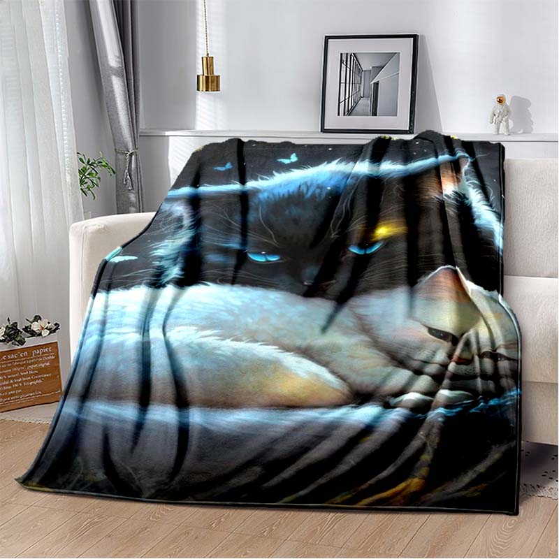 Anime Cartoon Cute Cat Printed Blanket Flannel Sofa Bed Cover Warm Office Travel Oversized Exquisite Bedding Gift Soft Blanket