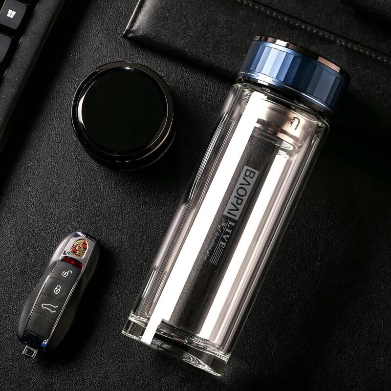 BAOPAI Double-Wall Borosilicate Glass Portable Water Bottle