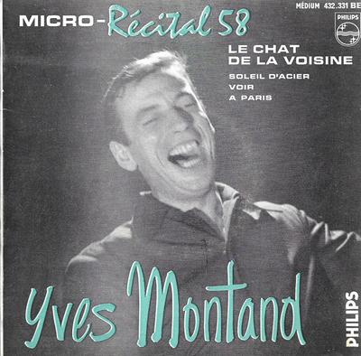 7inch Record YVES MONTAND  Micro  Recital 58 No3 432331BE PHILIPS 1960 France Pop Used