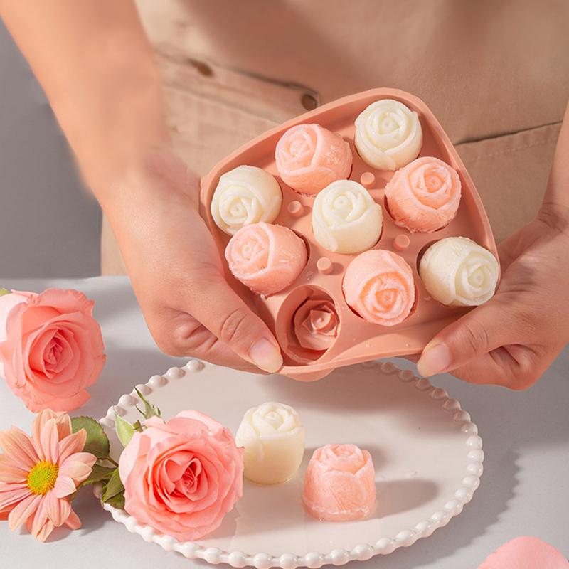 9 Grids Rose Shaped Silicone Ice Cube Tray Ice Molds Making For the Freezer Novelty Drink Tray For Chilled Cocktails Juice Drink