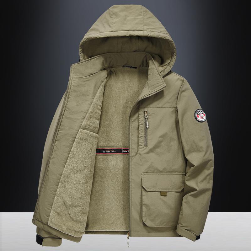 

Мужская хлопковая куртка на флисовой подкладке: Теплая верхняя одежда для осени и зимы 3XL хаки