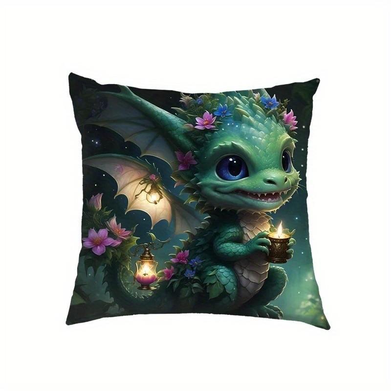 Cute Fantasy Dragons Pillowcase Decor Pattern Cushion Cover Suitable For Sofa Bedroom Car Pillow Cover