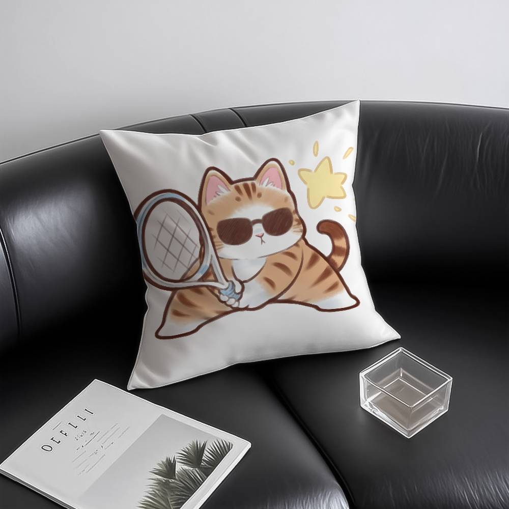 Cute Cat Athlete Childlike Heart Pillow Case Anti-dustmite Pillowcase Invisible Zipper Silky Short Plush Sofa Cushion Cover