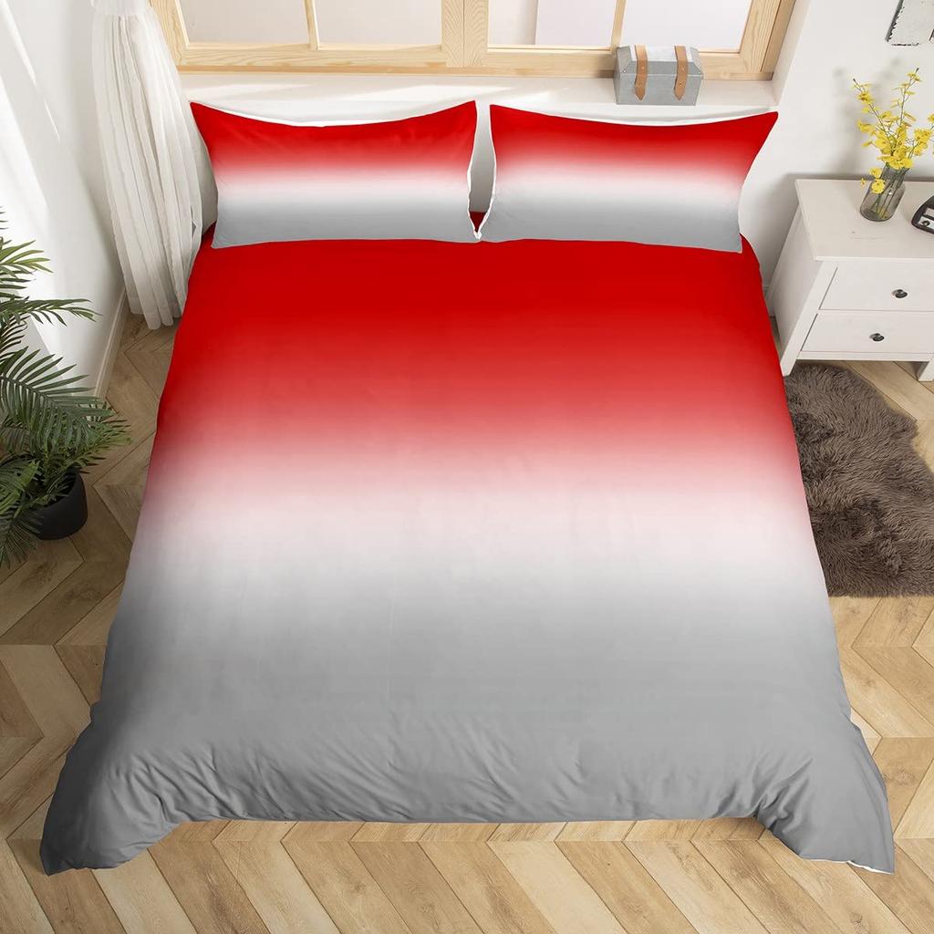 Rött Grått Vitt Randigt King Påslakan Gradient Geometriskt Sängklädesset Modernt Randigt Konst Täcköver Polyester Quiltöverdrag
