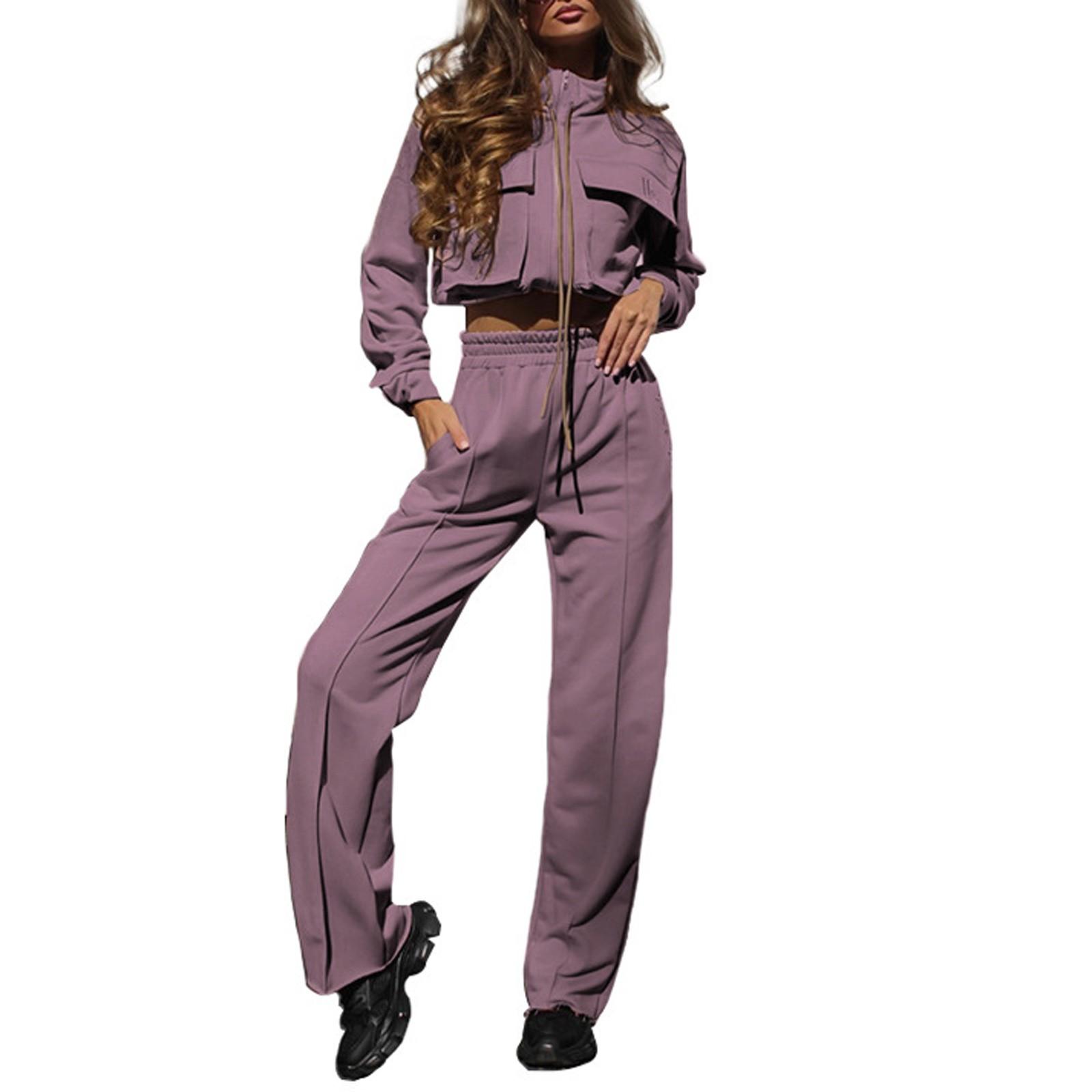 

Женская мода, повседневный спортивный однотонный топ на молнии с двойной сумкой и длинными рукавами на шнуровке, брючный костюм L